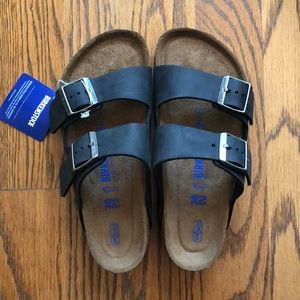 Birkenstock black leather size 38 soft footbed